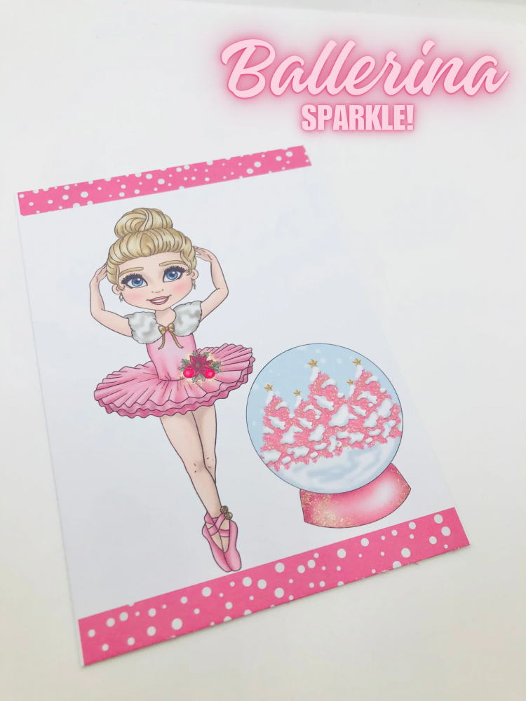 PINK Christmas Ballerina printed bow card (PACK OF 10)