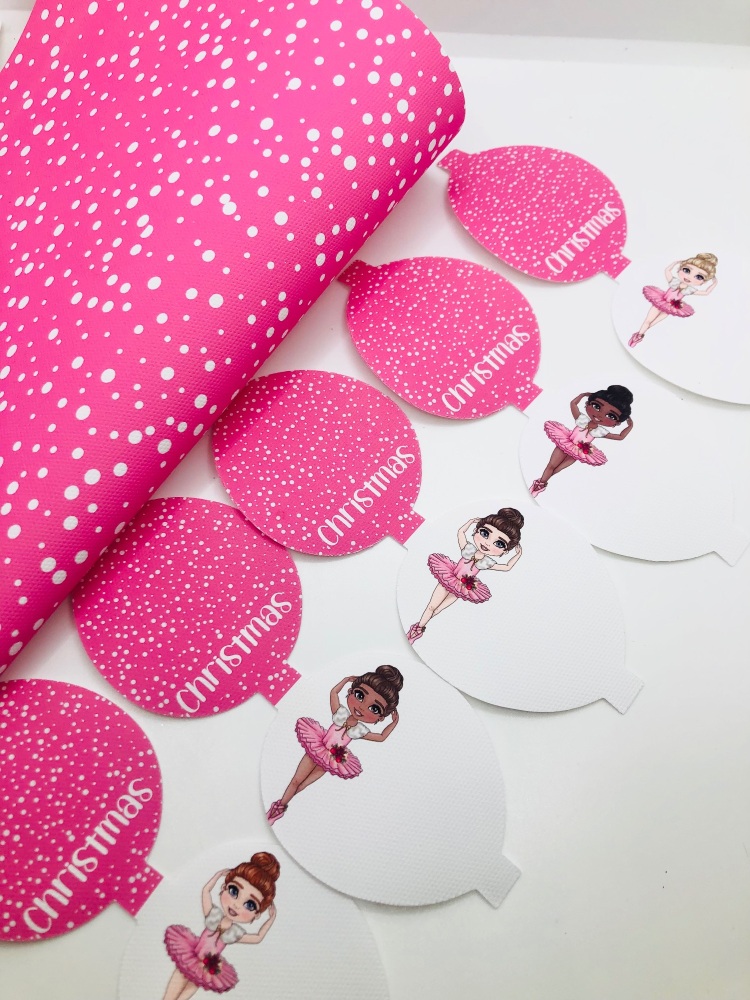 PINK Christmas Ballerina pre cut printed bow loop