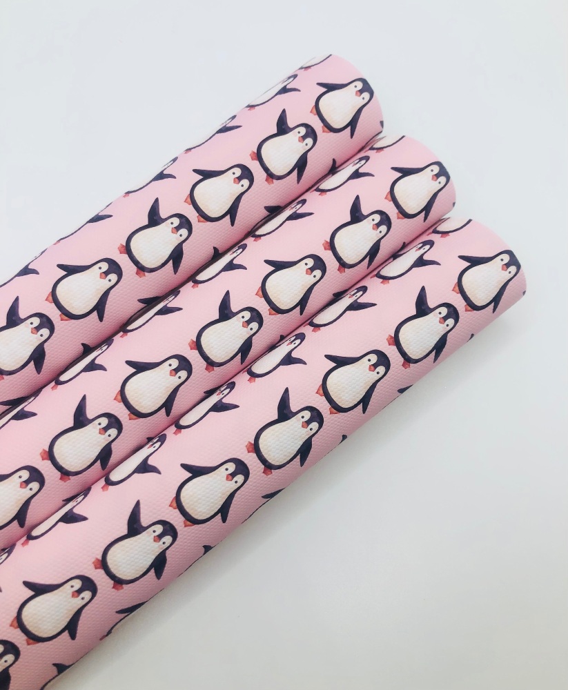 1623 - Perfect Pink penguin printed canvas fabric sheet