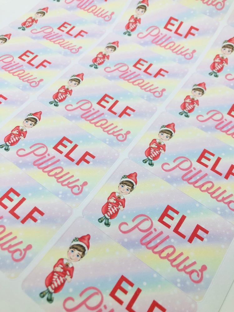 Elf pillows marshmellow printed christmas rectangle stickers