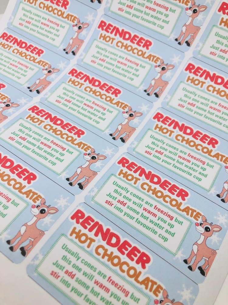 Reindeer Hot chocolate printed christmas rectangle stickers