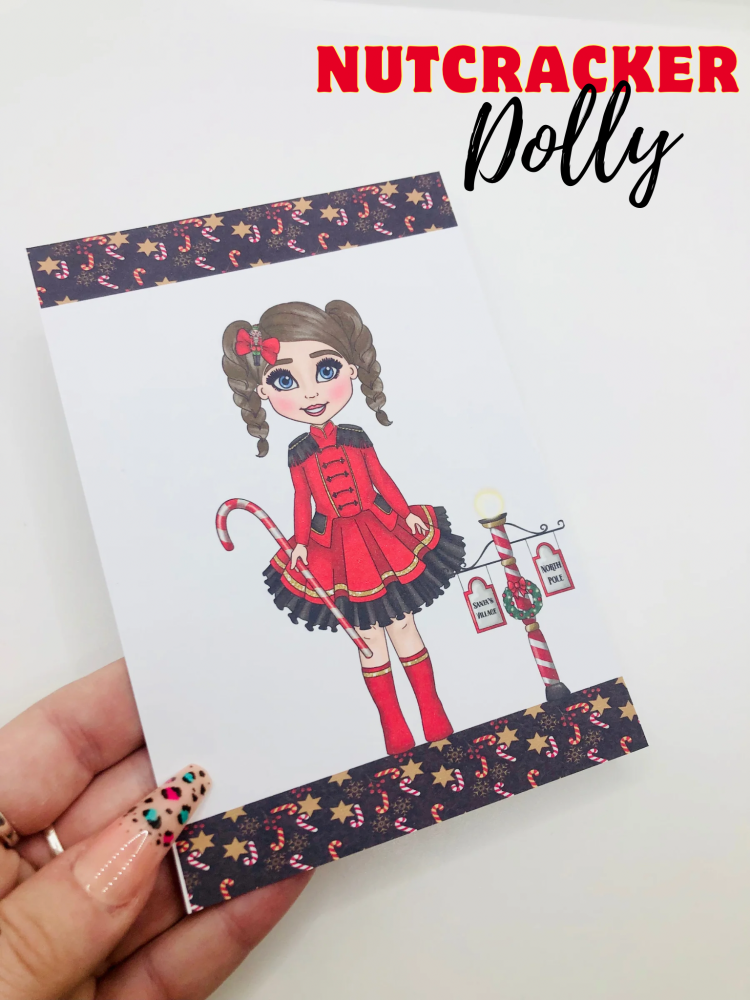 Nutcracker Dolly girl christmas printed bow card (PACK OF 10)