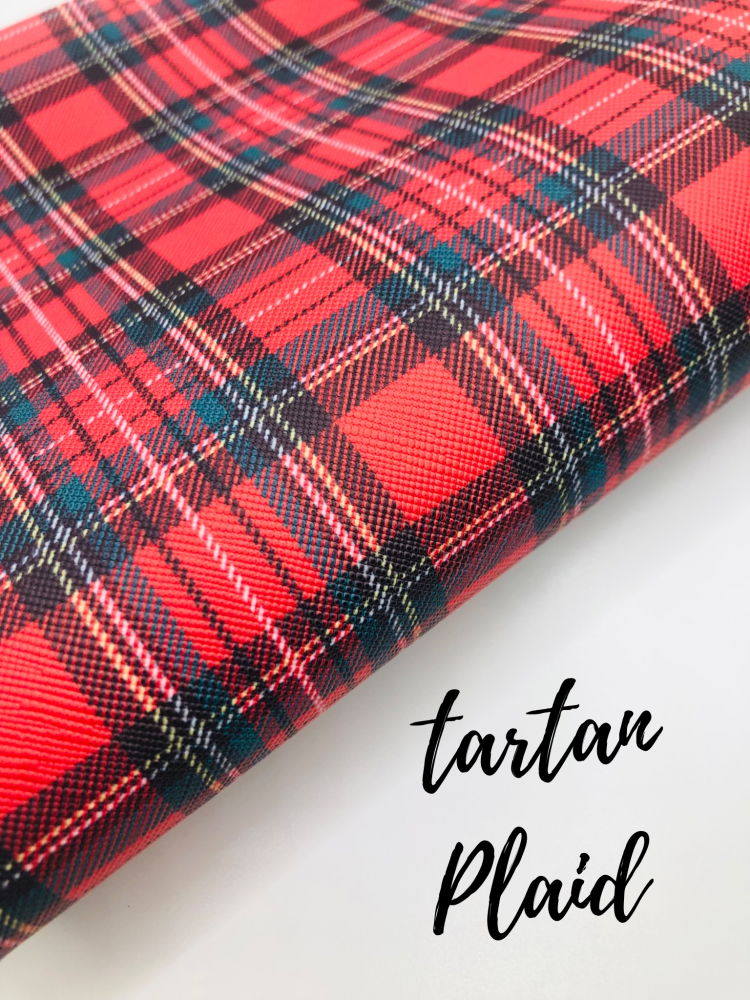 Red green tartan christmas Printed leather fabric