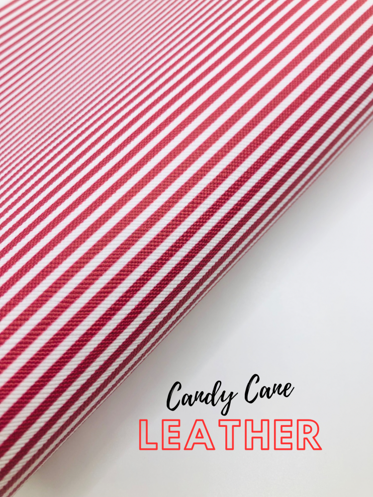 Red white stripe candy cane christmas Printed leather fabric