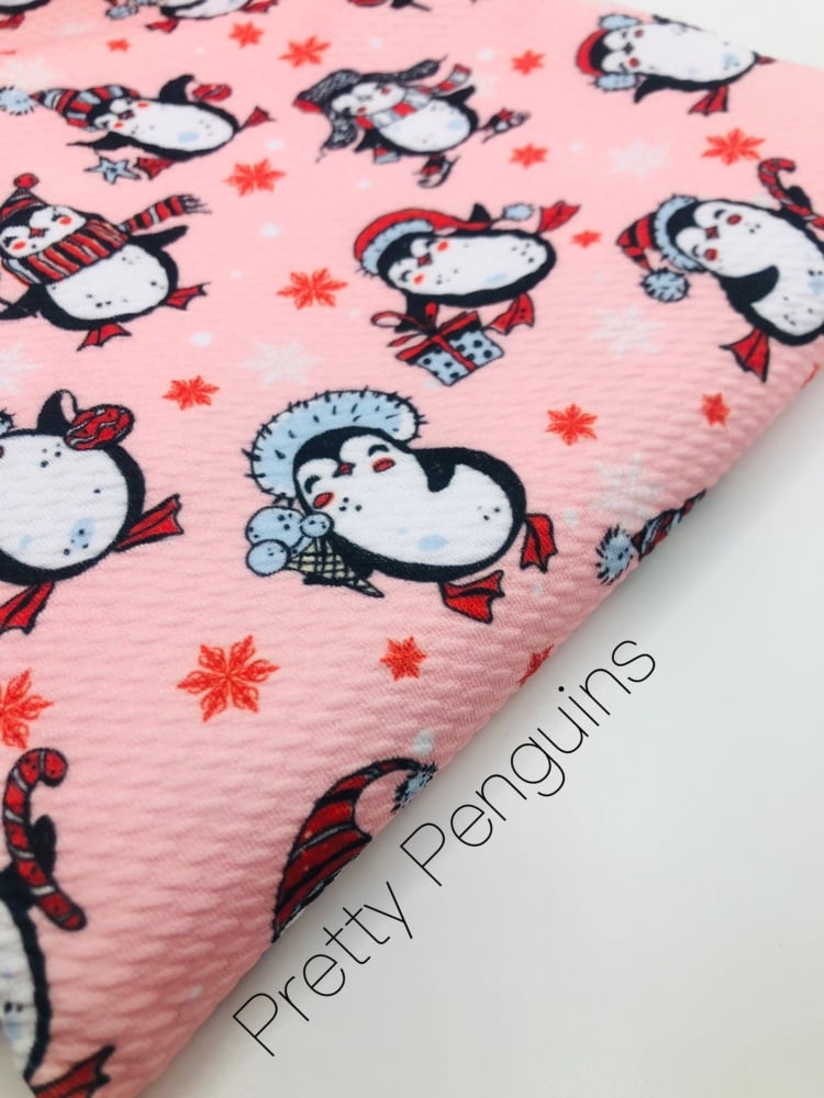 Pretty penguins Christmas pink Bullet Fabric