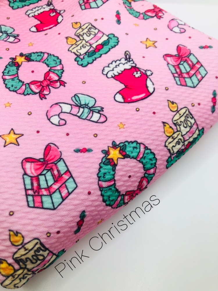 Pink christmas stocking printed Bullet Fabric