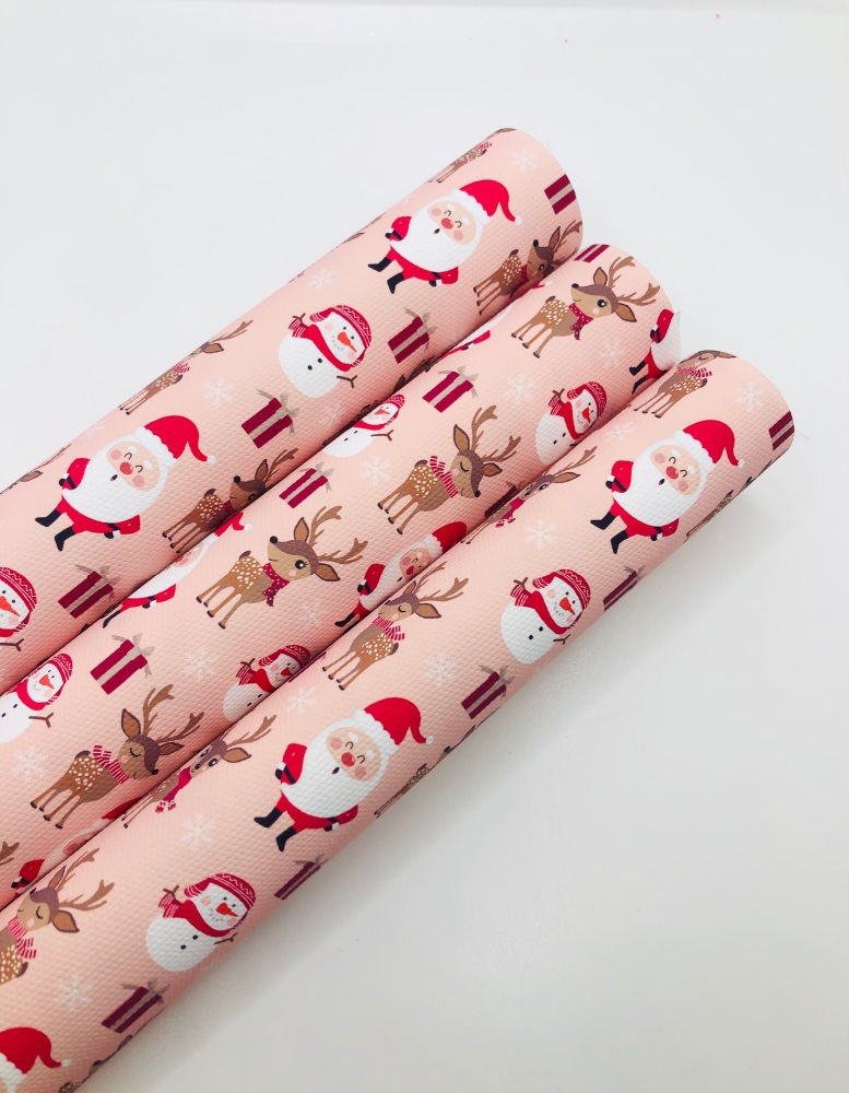 1072 - Pink Santa snowman reindeer printed canvas sheet