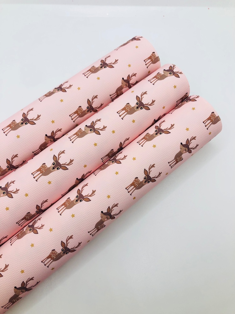 1352 - Pink Golden Star reindeer printed canvas