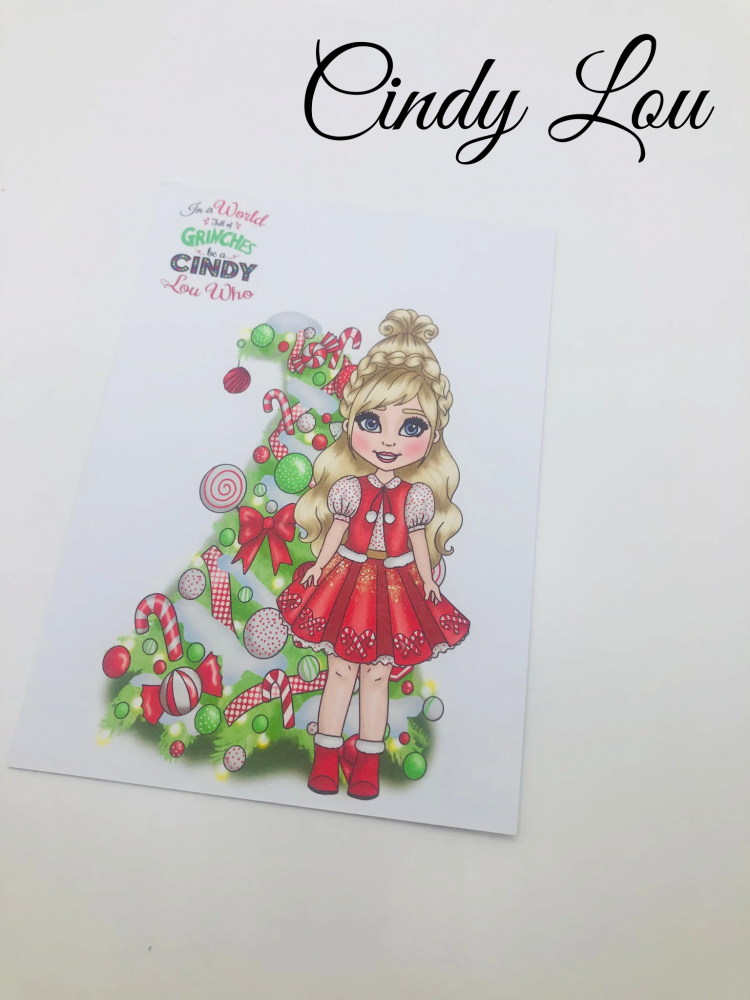 Cindy Lou who inspired girl christmas printed bow card (PACK OF 10)
