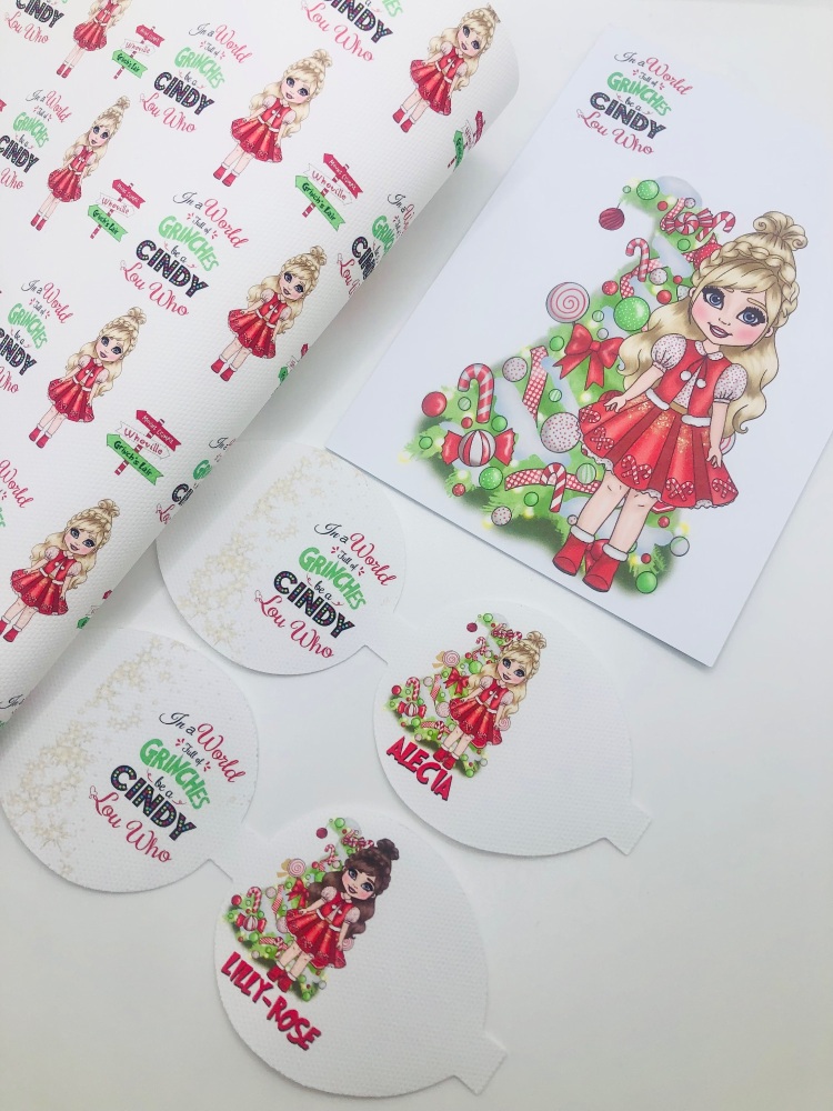 Cindy lou who inspired dolly christmas pre cut printed bow loop