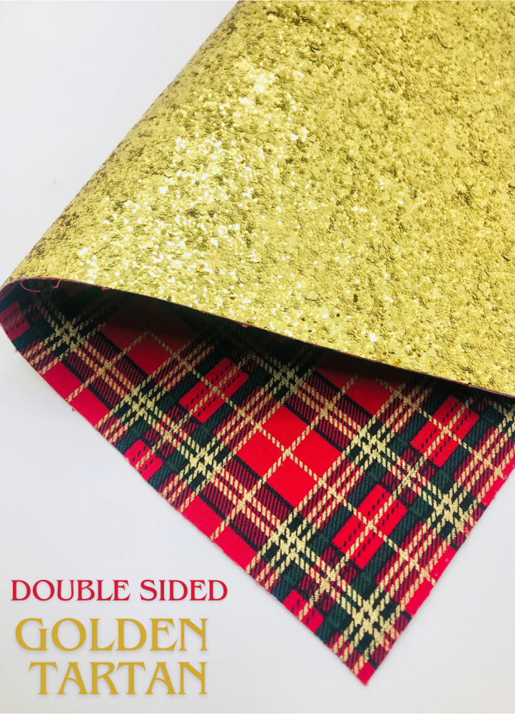 GOLD - Metallic Tartan Backed with chunky glitter fabric sheet