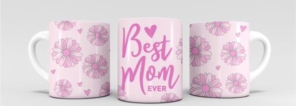 Pink Flower Best mom ever Sublimation Mug Transfer