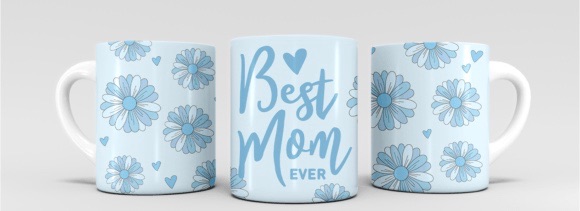 Blue Flower Best mom ever Sublimation Mug Transfer