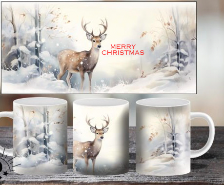 Merry Christmas Deer Snowy Background Sublimation Mug Transfer