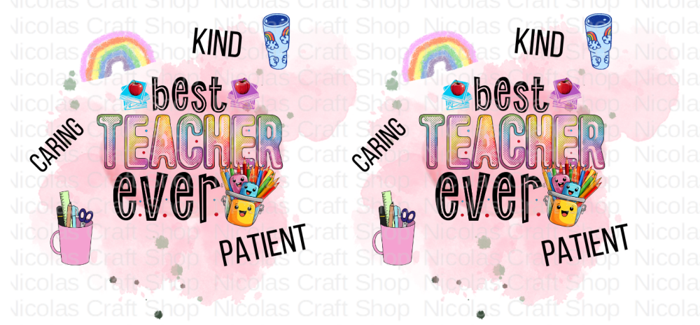 DIGITAL DOWNLOAD Best teacher ever rainbow watercolour mug wrap