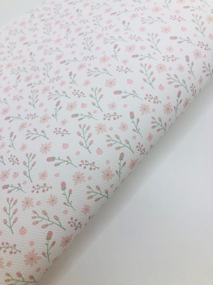1693 - Pink ditsy Flower Floral printed canvas fabric sheet
