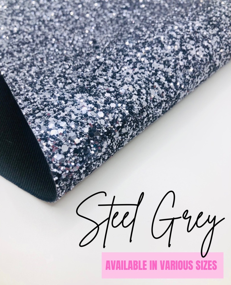 PRETTY PLAIN LUXURY -  Steel Grey chunky glitter fabric