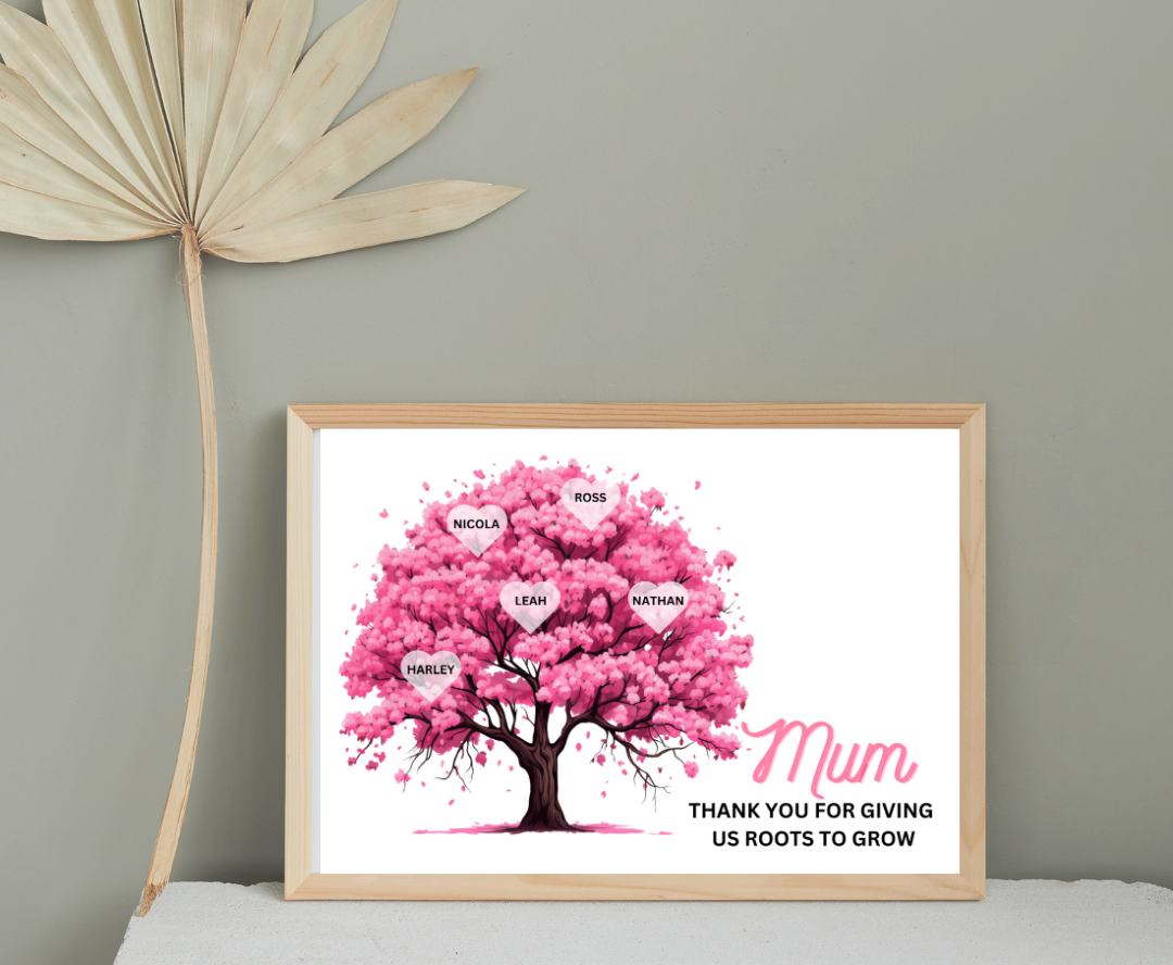 Mum tree a4 printed canvas mothers day print