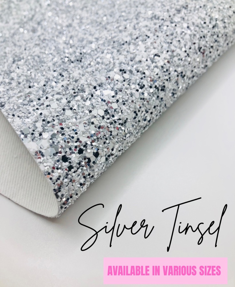 Silver White Tinsel Christmas Chunky Glitter Fabric