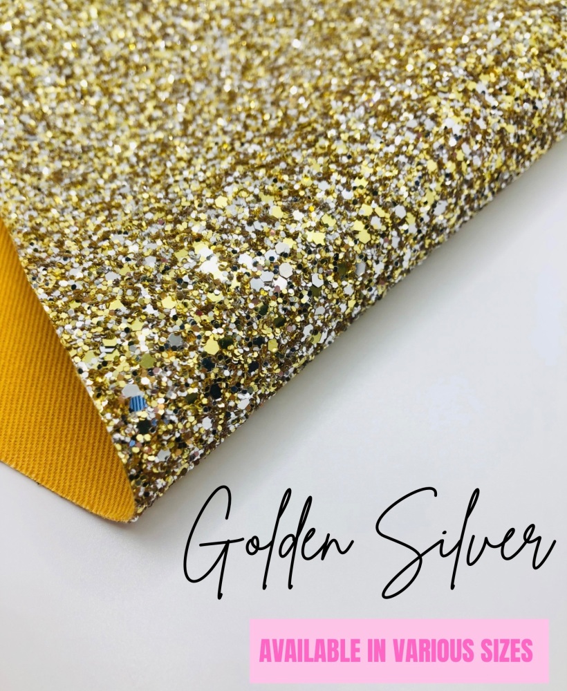 LUXURY -  Golden Silver chunky glitter fabric