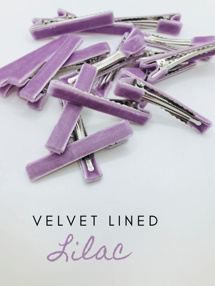 Lilac Velvet pre lined 45mm alligator clips (pack of 10)