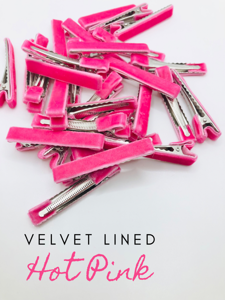 Hot Pink Velvet pre lined 45mm alligator clips (pack of 10)