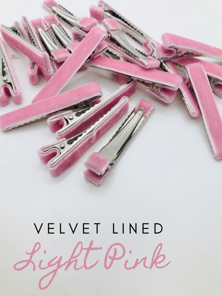 Light Pink  Velvet pre lined 45mm alligator clips (pack of 10)