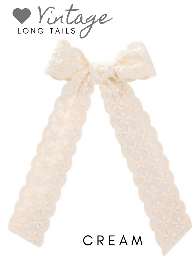Cream vintage long tail lace bow Stall Filler On Clip