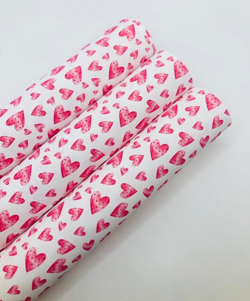 1743  - Dotty Pink Hearts printed canvas fabric sheet