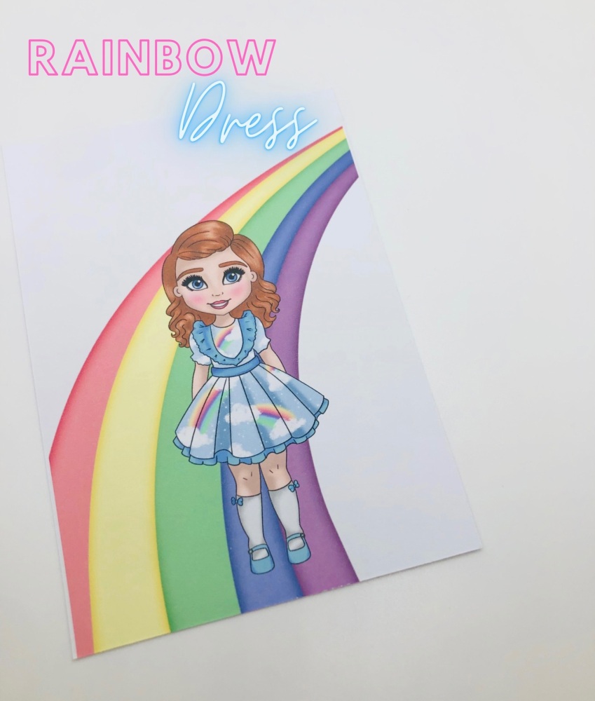 Rainbow Dress Girl printed bow card (PACK OF 10)