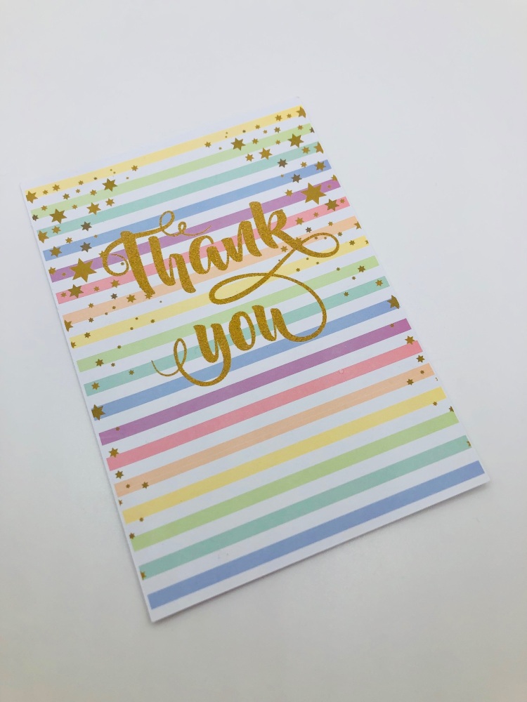 Thank You Pastel rainbow Stripe  Printed bow card (pack of 10)
