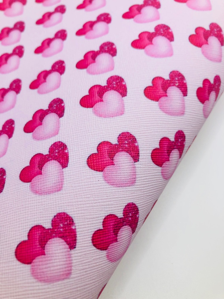 Pink Glitter triple Heart Valentine printed leatherette fabric