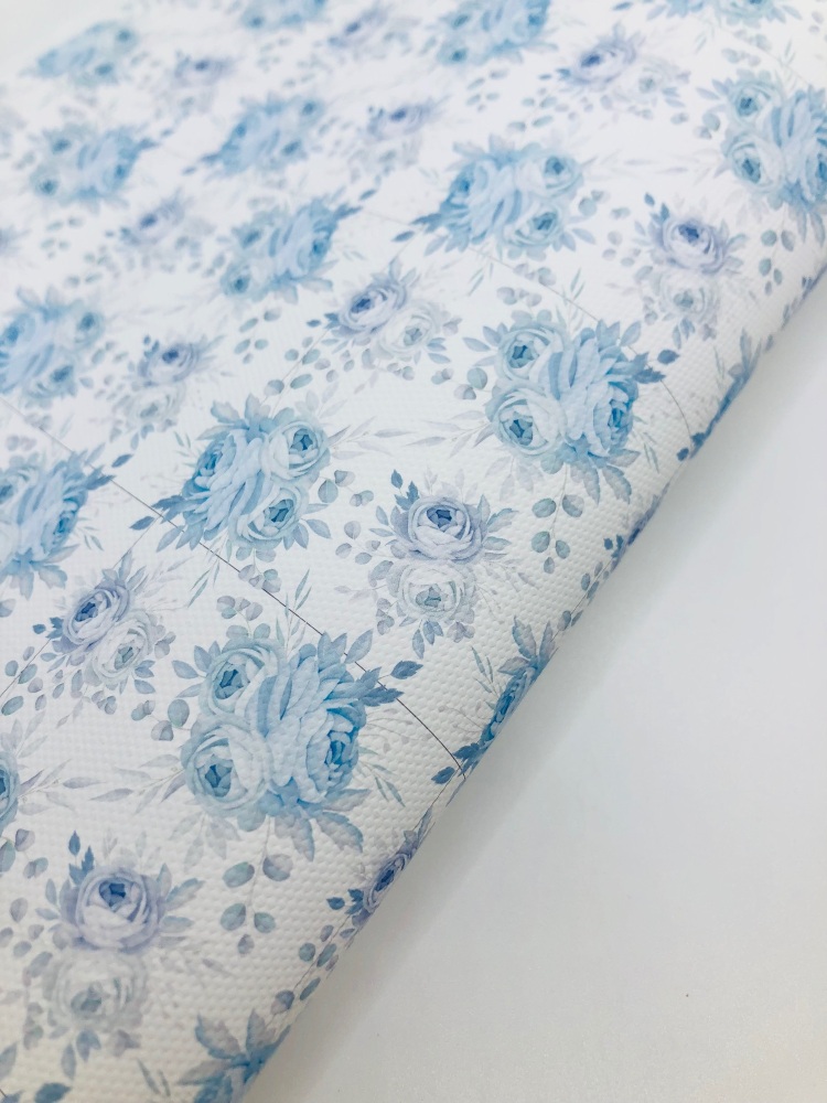 1498 - Baby Blue Floral Flower Print printed canvas fabric sheet