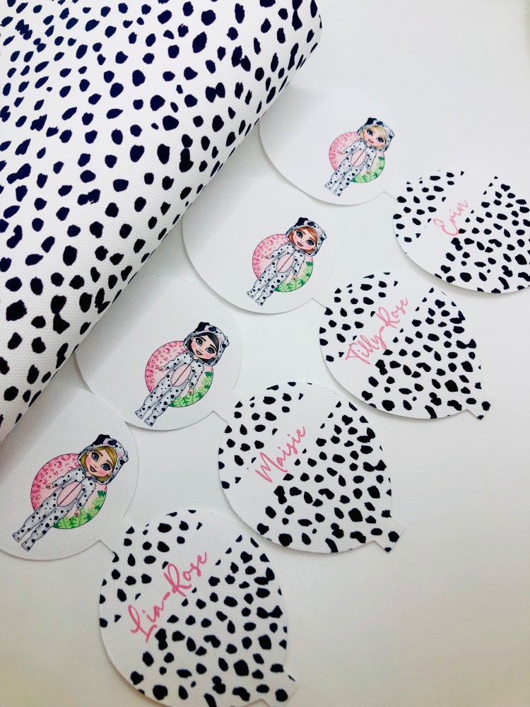 Dalmatian onesie girl printed pre cut bow loop