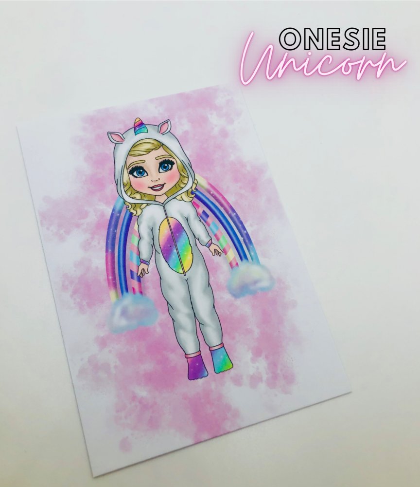 Unicorn Onesie Girl printed bow card (PACK OF 10)
