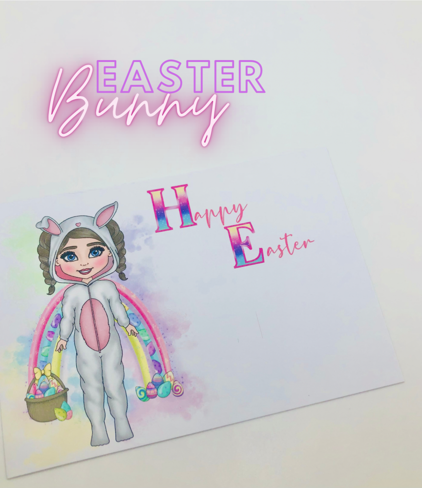 Easter Bunny Onesie Girl printed bow card (PACK OF 10)