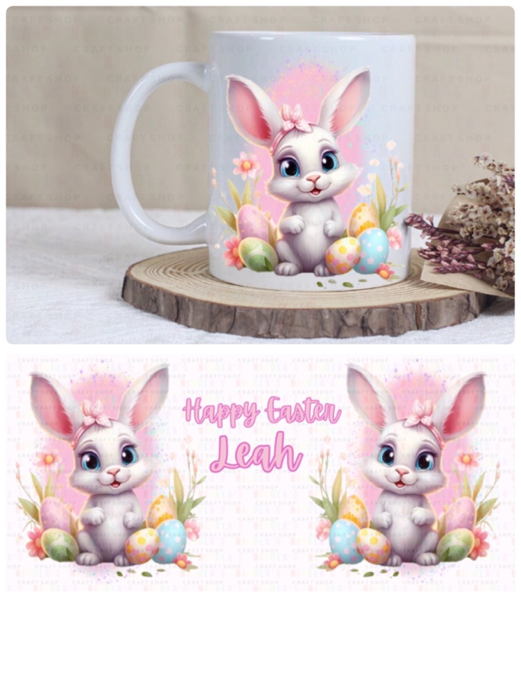 Happy Easter bunny personalised printed 11oz Mug available in 4 colours
