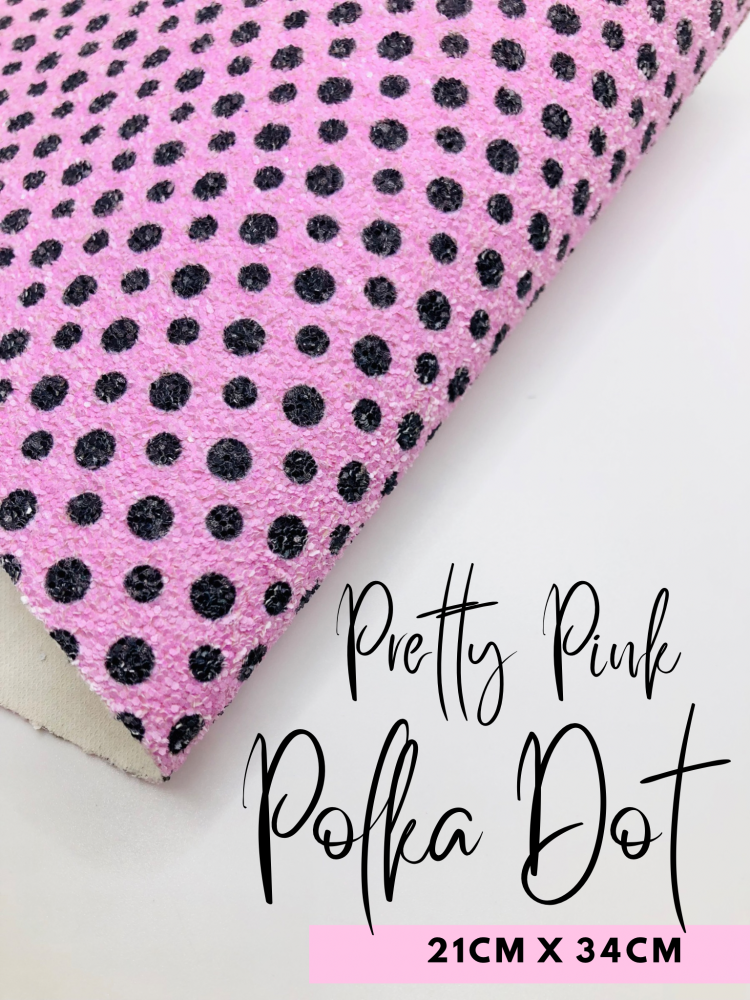 Pretty pink polka dot chunky glitter fabric