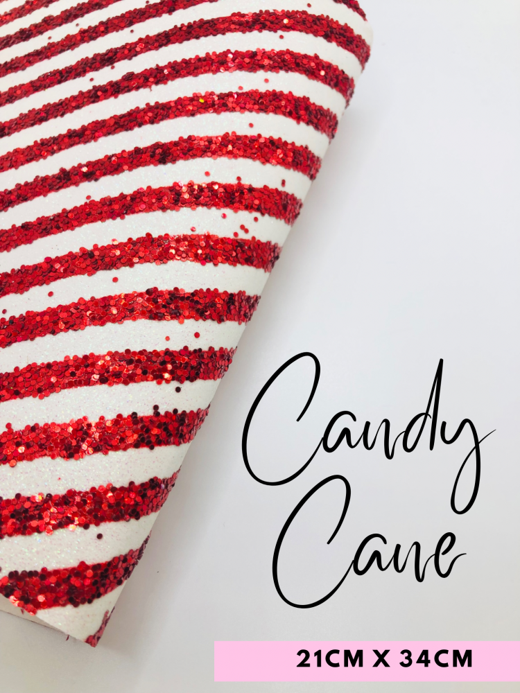 Red White Stripe Candy Cane Layered Stripe Chunky Glitter Fabric