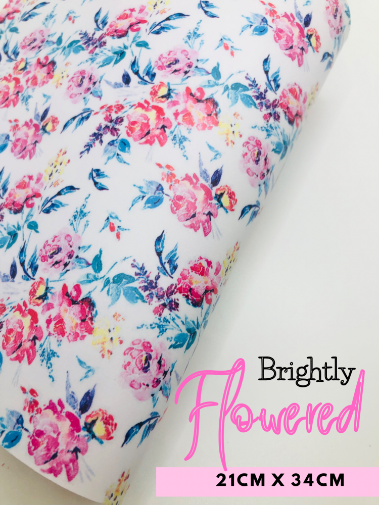 Brightly Flowered Floral printed leatherette