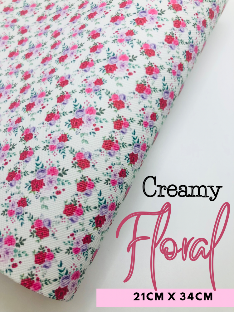 Creamy White Pink Flower Printed leatherette