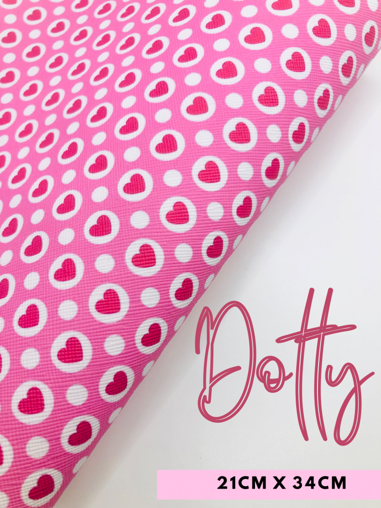 Dotty Heart Valentine printed leatherette fabric