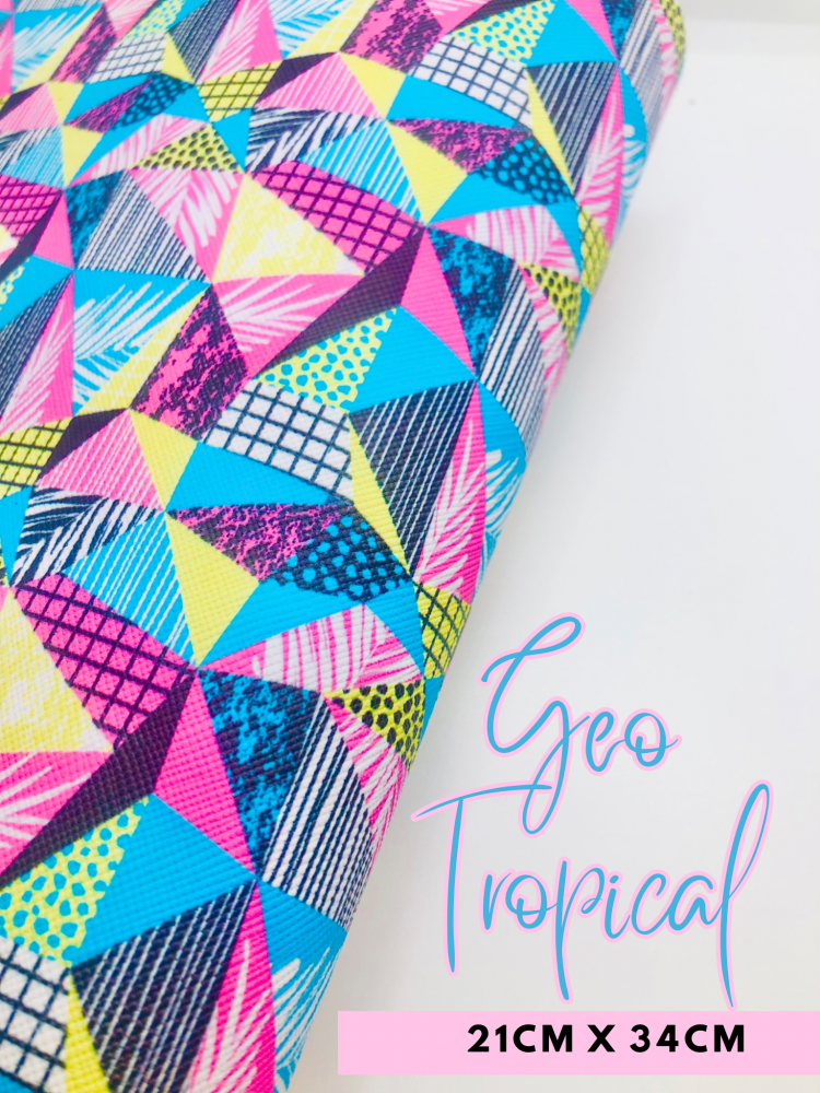 Geo Tropical Pattern Printed leatherette fabric