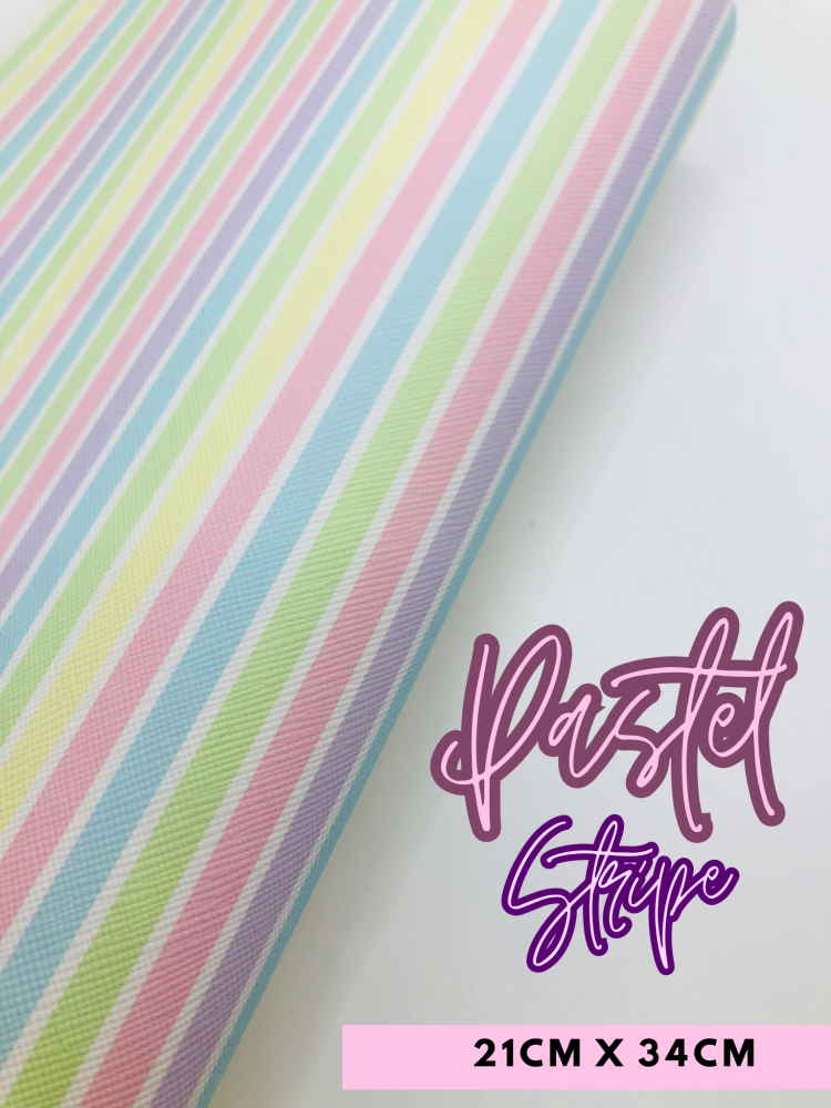 Pastel rainbow stripe printed leatherette fabric