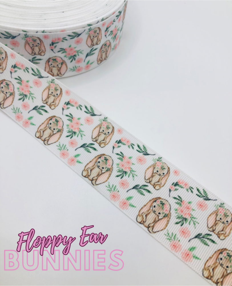 38mm Floppy Ear Floral Bunny grosgrain ribbon
