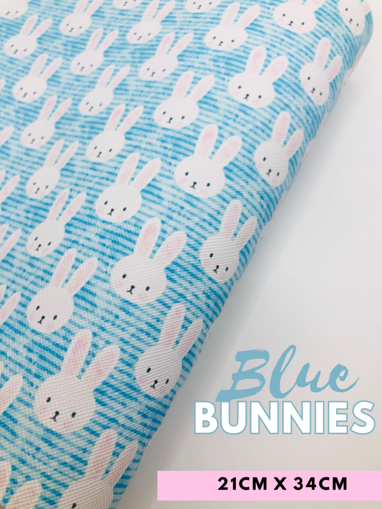 Blue Stripe Easter Bunny Rabbit printed leatherette fabric
