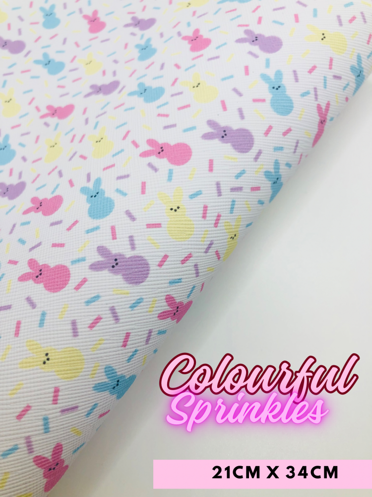Colourful easter bunny sprinkles Printed fine glitter fabric