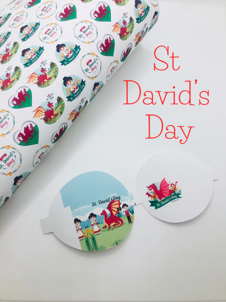 Happy St Davids day welsh lady & man personalised printed pre cut bow loop