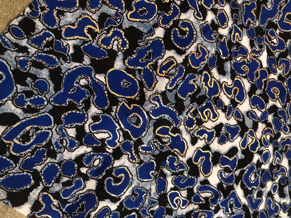 45cm x 50cm blue leopard metallic poly cotton piece