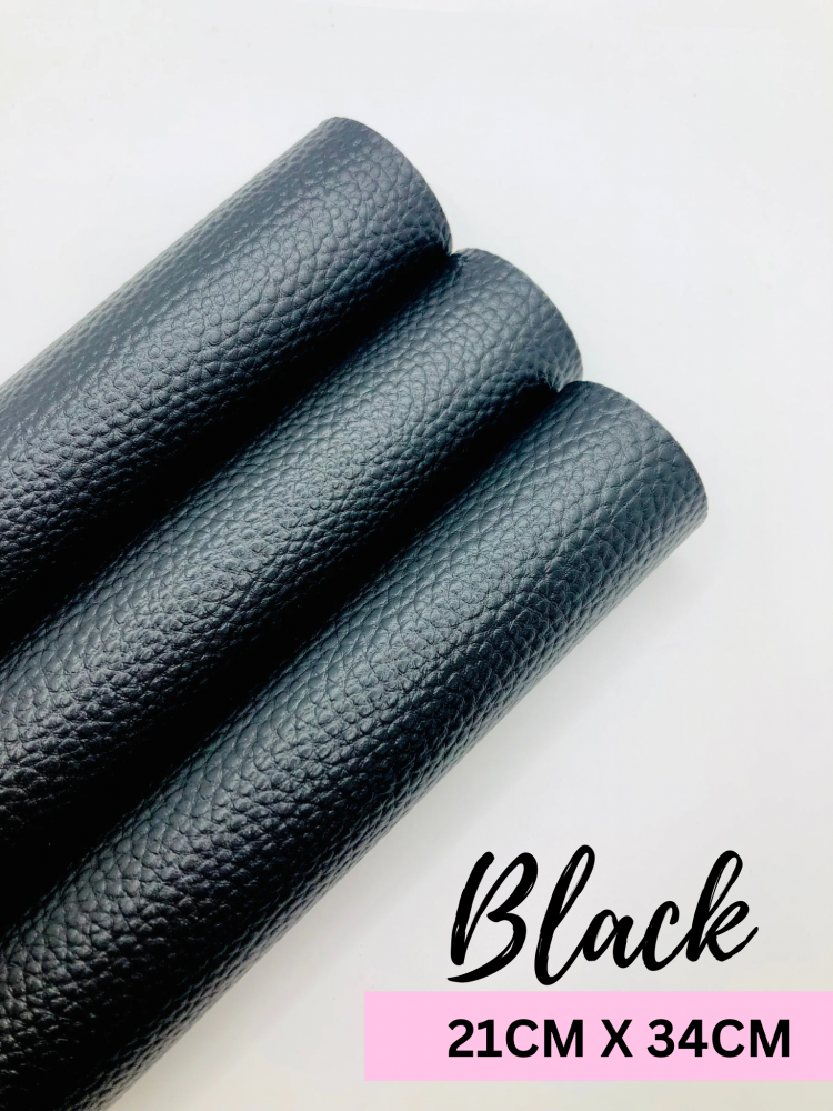 Litchi black plain leather
